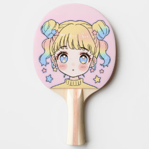 Raquette De Ping Pong Portrait de fille étoile pastel Kawaii