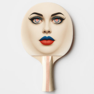 Raquette De Ping Pong Portrait Pop Art au Drapeau Croate – Yeux et Lèvre
