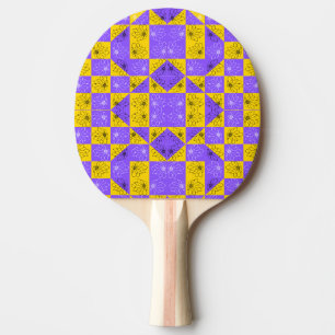 Raquette De Ping Pong Purple gold Checkers and Flowers pattern