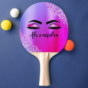 Raquette De Ping Pong Purple Pink Monogram Glitter Eyelashes