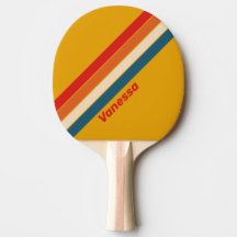 Raquette de Ping Pong rayée Moutarde Rétro avec no