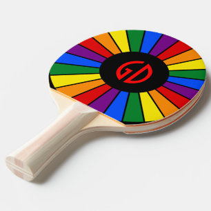 Raquette De Ping Pong RAYONS DE BOUTON DE DRAPEAU D'ARC-EN-CIEL + votre