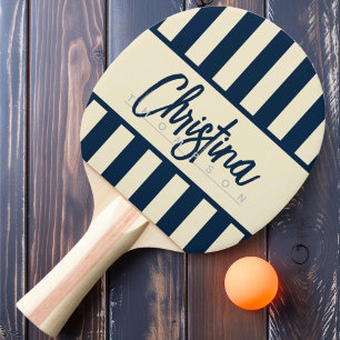Raquette De Ping Pong Rayure de bonbon bleu de mer profond de style Polo