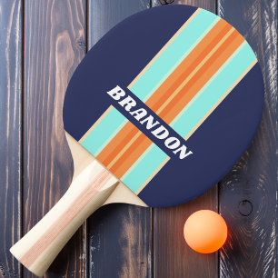 Raquette De Ping Pong Rayure de Rallye Rétro de Style Vintage avec Nom