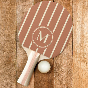 Raquette De Ping Pong Rayure Monogramme Couleur Rose Pâle