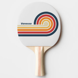 Raquette De Ping Pong Rayures arc-en-ciel délavées vintage avec nom