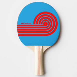 Raquette De Ping Pong Rayures bouclées électriques bleues et rouges rétr