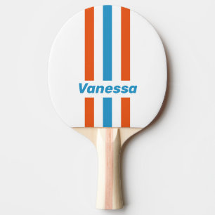 Raquette De Ping Pong Rayures fines nostalgiques d'été avec nom