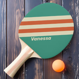 Raquette De Ping Pong Rayures intemporelles rétro avec nom