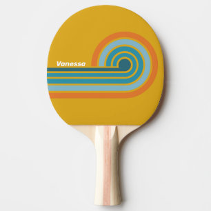 Raquette De Ping Pong Rayures Rétro Jaunes avec Nom