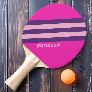 Raquette De Ping Pong Rayures Rétro Rose Ciel avec Nom