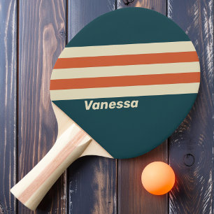 Raquette De Ping Pong Rayures Rétro-Vague avec Nom