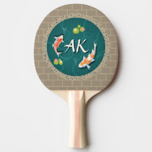 Raquette De Ping Pong Réaliste Vert Japonais Koi Poisson Pond