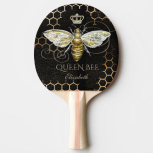 Raquette De Ping Pong Reine d'abeille vintage Couronne royale Nom person