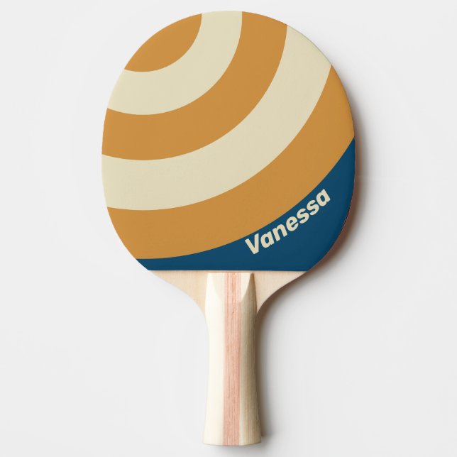Raquette De Ping Pong Retro Blue Wave Circle Stripe with Name (Devant)