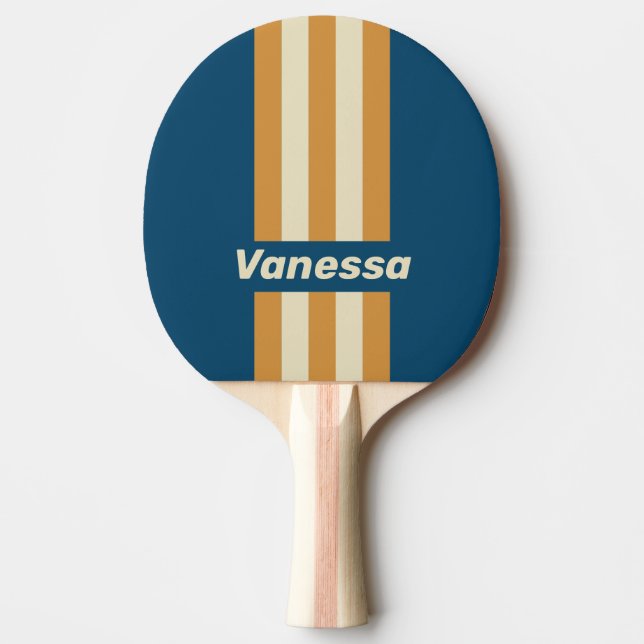 Raquette De Ping Pong Retro Blue Wave Pin Stripes with Name (Devant)