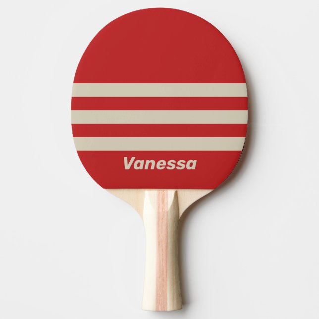 Raquette De Ping Pong Retro Crimson Three Across Striping with Name (Devant)