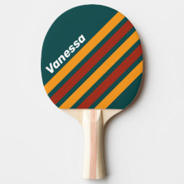 Raquette De Ping Pong Retro Dark Teal Splash Angled Striping with Name