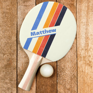 Raquette De Ping Pong Rétro Distressed cinq Rayures avec Nom