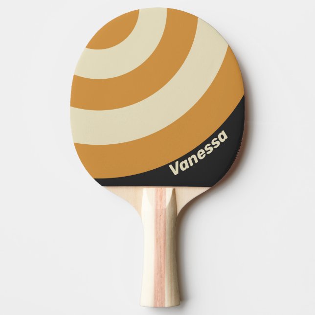 Raquette De Ping Pong Retro Golden Horizon Circle Stripe with Name (Devant)