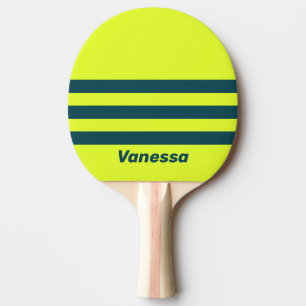 Raquette De Ping Pong Rétro HI VIS Jaune Trois Bandes avec Nom