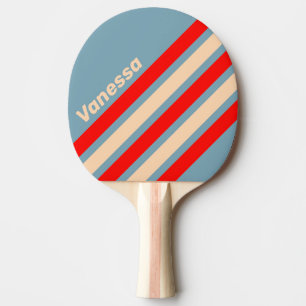 Raquette De Ping Pong Rétro Océan Horizon Rayures Angulaires avec Nom