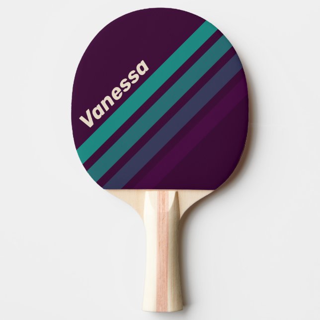 Raquette De Ping Pong Retro Purple Rainbow Angled Striping with Name (Devant)