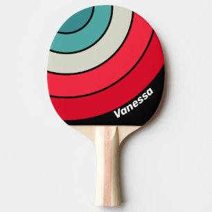 Raquette De Ping Pong Rétro Rayure de Cercle Arc-en-Ciel Caché avec Nom
