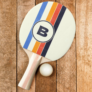 Raquette De Ping Pong Retro serré cinq rayé foncé avec initial