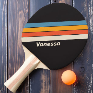 Raquette De Ping Pong Rétro Vintage Arc-en-ciel Sombre Rayé avec Nom