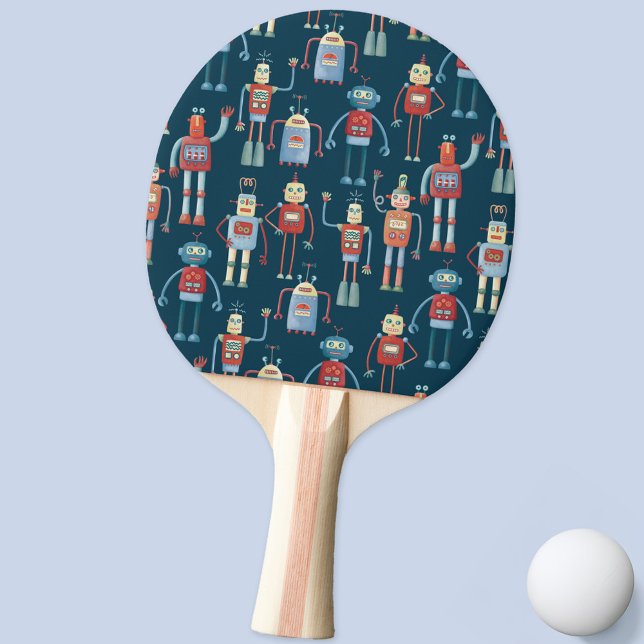 Raquette De Ping Pong Robot (Fun retro robot pattern ping pong paddle)