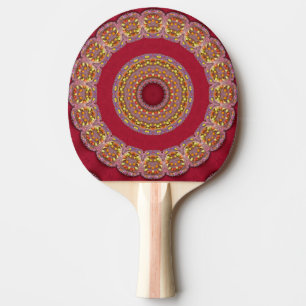 Raquette De Ping Pong Rosaces Mandala Rouge Or Jaune