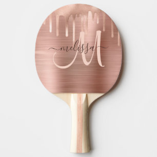 Raquette De Ping Pong Rose Chic goutte d'or brossé métal flush Script