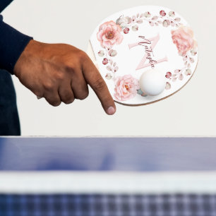 Raquette De Ping Pong Rose d'aquarelle Wreath personnalisée   BLANCHE