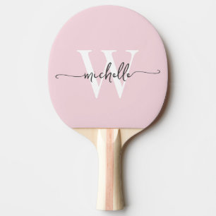 Raquette De Ping Pong Rose Pâle Moderne Écriture Personnalisée Monogramm