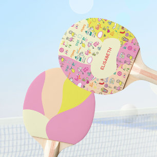 Raquette De Ping Pong Rose pastel féminin Kawaii Doodle