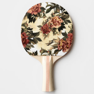 Raquette De Ping Pong Roses Floral Aquarelle, Motif Peonies.