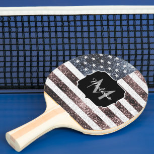 Raquette De Ping Pong Rouge Blanc Bleu Rustique Paillettes Drapeau USA M