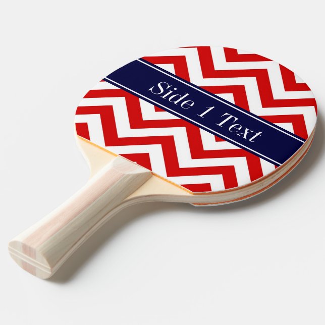 Raquette De Ping Pong Rouge Blanc LG Chevron Marine Nom bleu Monogramme (Devant Angle)