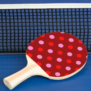 Raquette De Ping Pong Rouge et rose sur fond bordeaux à pois design 