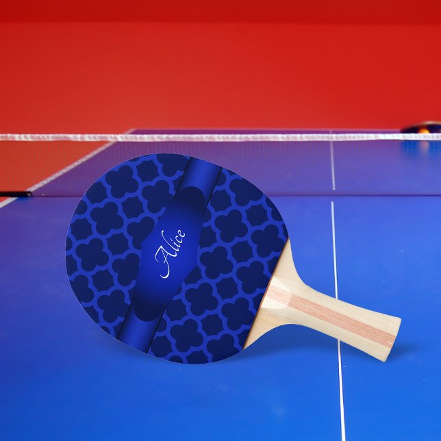 Raquette De Ping Pong Royal Blue Quatrefoil Personnalisé (Créateur téléchargé)