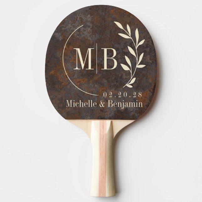 Raquette De Ping Pong Rusted Metal Sheet Leaf Wedding Monogram (Devant)