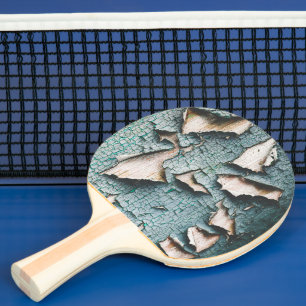 Raquette De Ping Pong Rustique vieux bleu clair vert peint bois