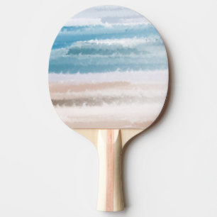 Raquette De Ping Pong Sandy Beach Ocean Waves Aquarelle Abstraite