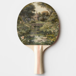 Raquette De Ping Pong Scène botanique de cygnes dans un jardin anglais