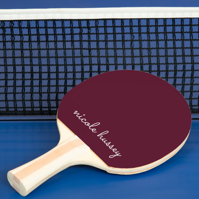 Raquette De Ping Pong Script Bourgogne | Monogramme moderne élégant (Insitu)