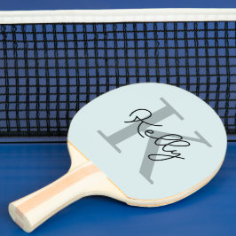Raquette De Ping Pong Script de Monogramme bleu aquatique moderne