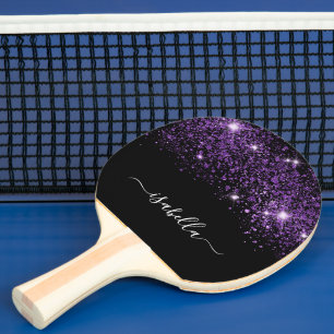 Raquette De Ping Pong Script de nom monogramme de la parties scintillant