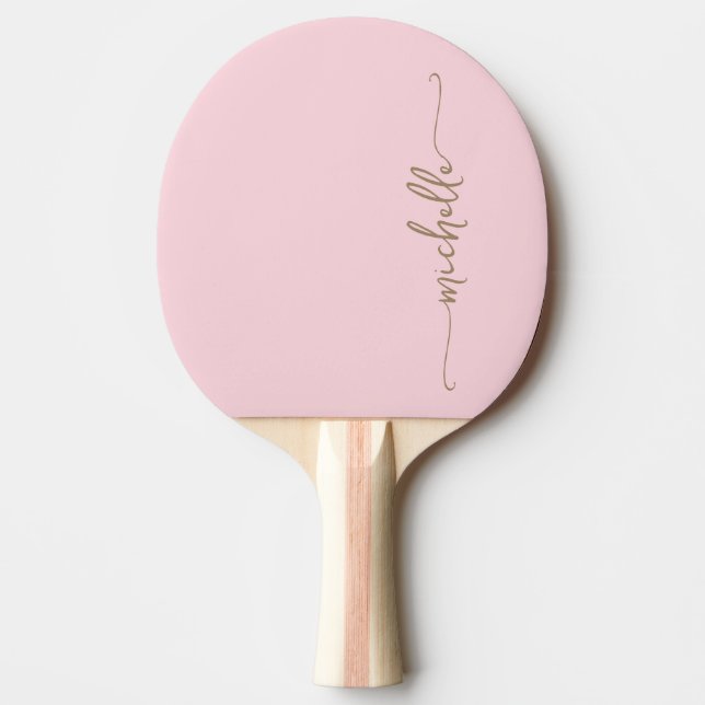 Raquette De Ping Pong Signature en écriture avec monogramme doré rose bl (Devant)