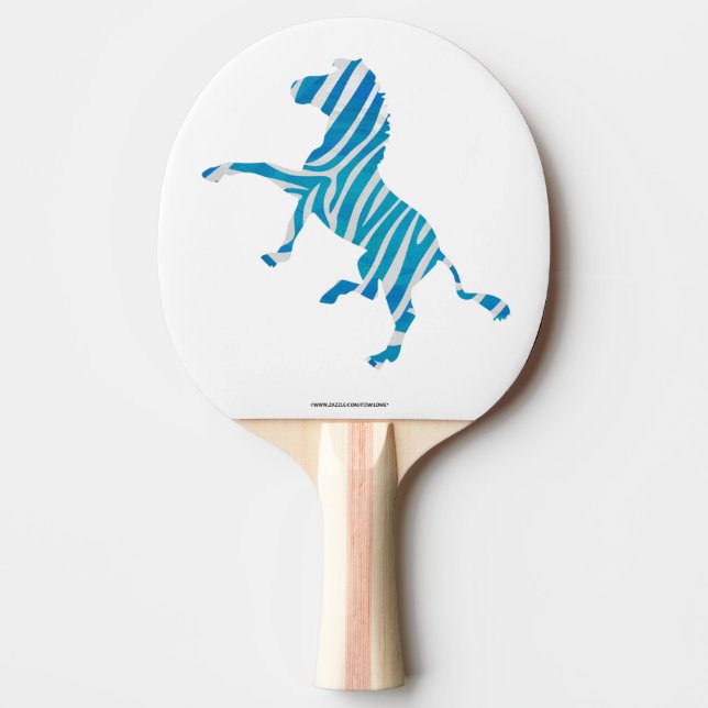Raquette De Ping Pong Silhouette bleue et blanche Zèbre (Devant)